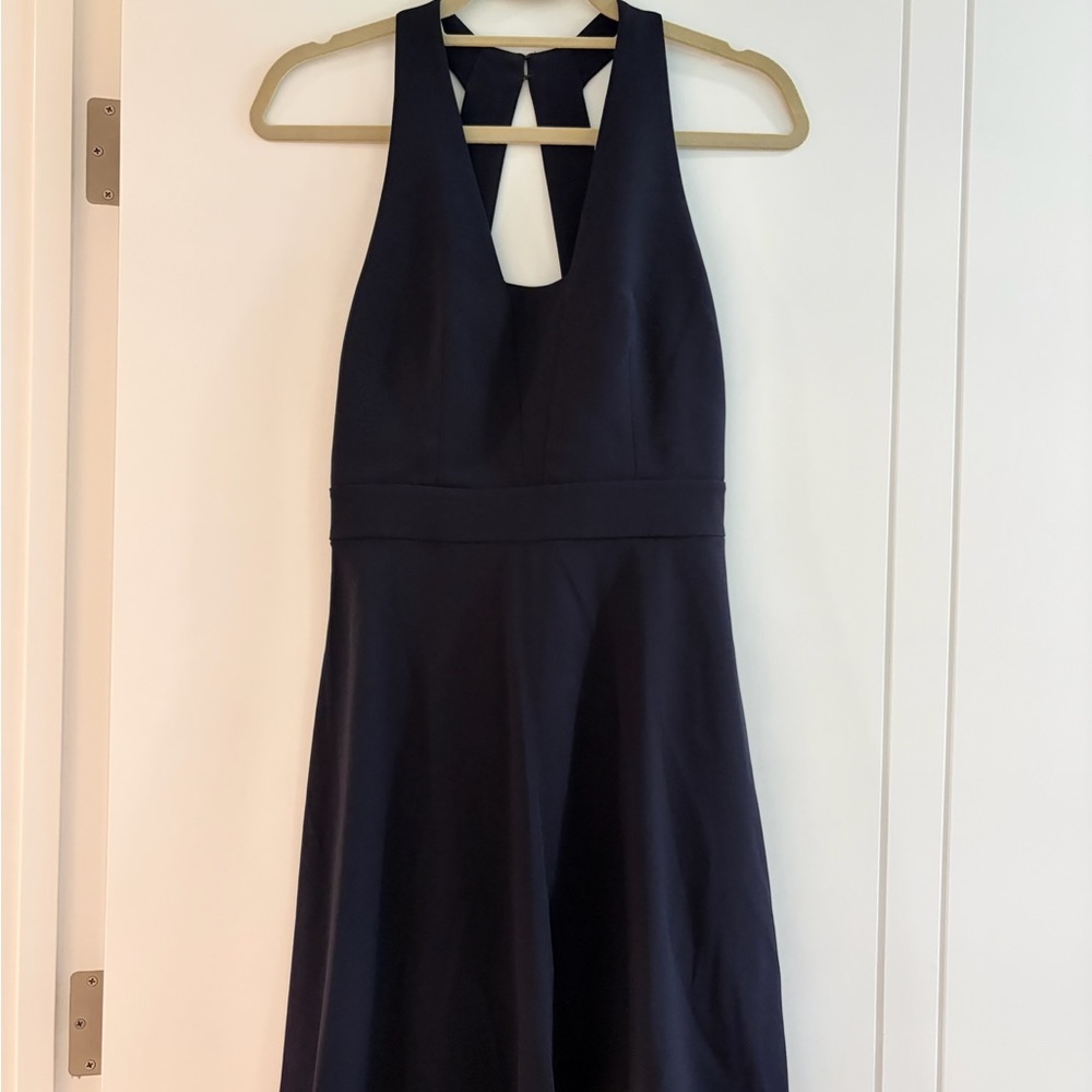 Classic Claudie Pierlot Backless Marine Navy A-Line Dress with V-neck and bow